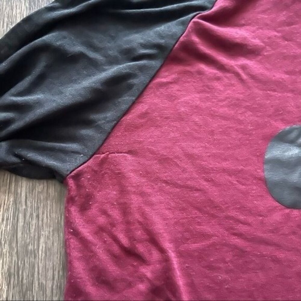 Disney Mickey Mouse Burgundy & Black Burn Out Hoodie Top 3/4THS Sleeves Size S - Picture 8 of 8